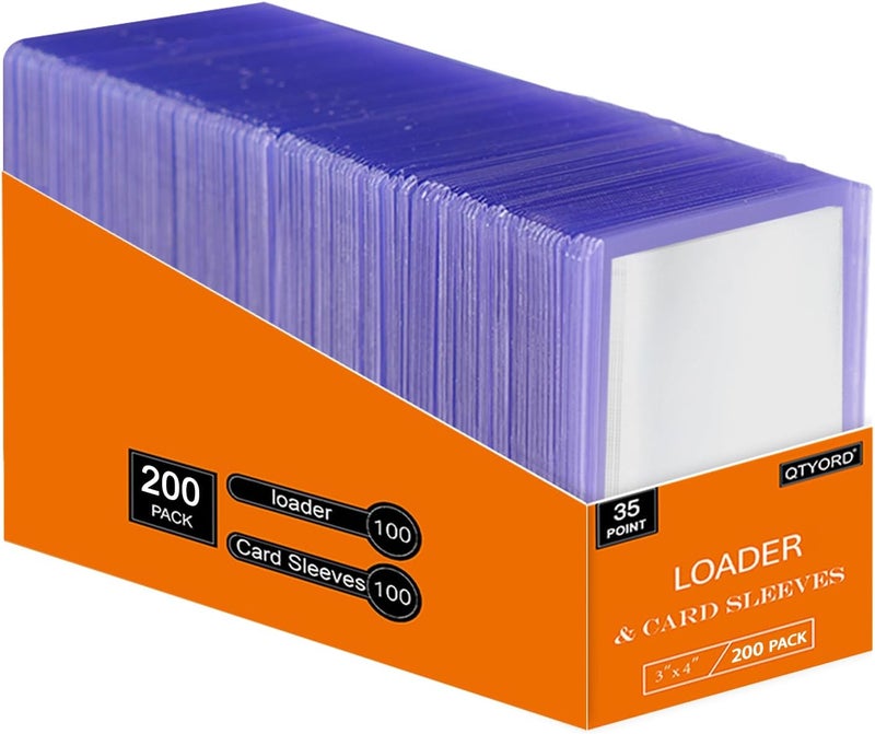 QTYORD 200Pcs Loaders for Cards (100Pcs Hard Plastic Card Holders & 100Pcs Penny Card Sleeves) 3" x 4" loaders, Card Protector Sleeves for Baseball Football Sports Cards, Standard Trading Cards - Image 1